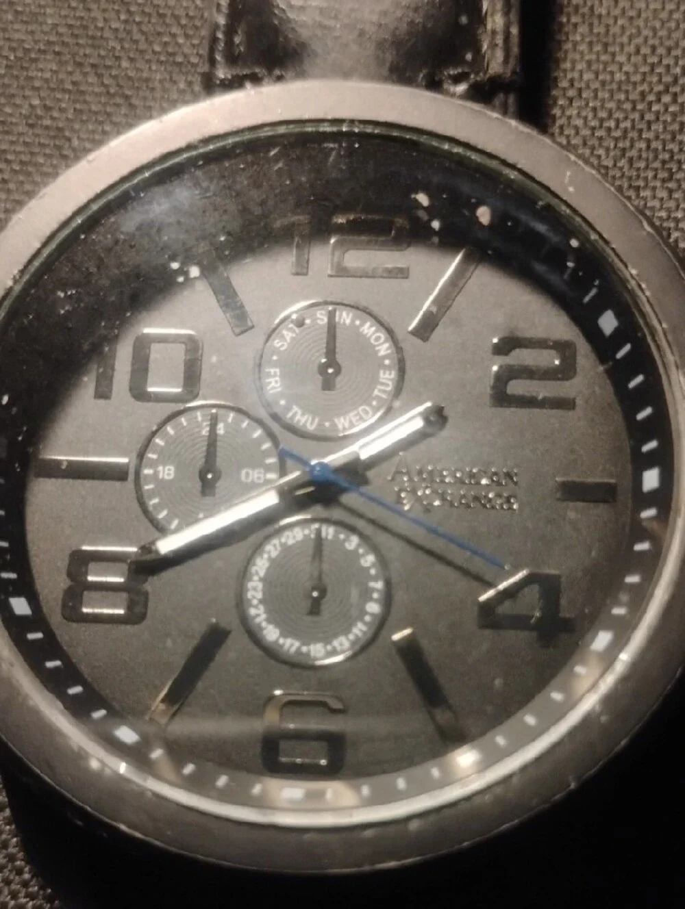 American Exchange Black Dial Watch with Leather Strap